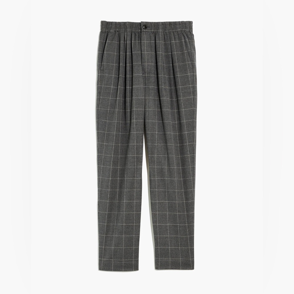 NEW Madewell Charcoal Gray Plaid Flannel Windowpane Track Trousers